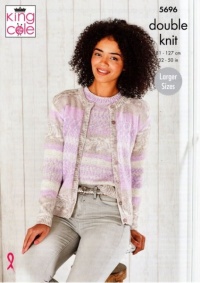 Knitting Pattern - King Cole 5696 - Fjord DK - Ladies Round Neck Cardigan & Sweater